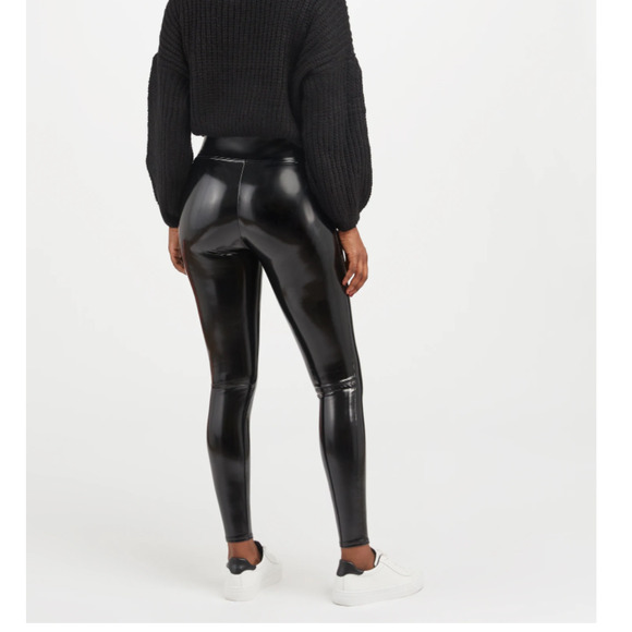 New Spanx Petite Small Faux Patent Vegan Leather Legging Black High Rise - Picture 3 of 12